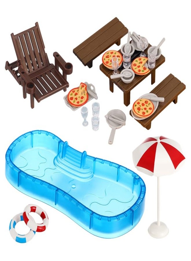 IMIKEYA Dollhouse Pool Set Miniature Furniture Dollhouse Decor Beach Chair Swim Ring Easy Assembly - Image 1